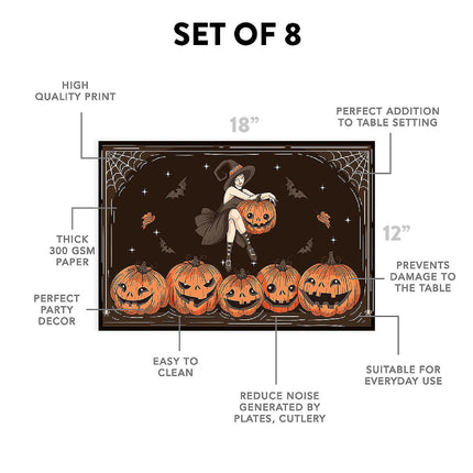 12"x18" Halloween Placemats Witch's Wicked Pumpkin Patch Disposable Cardstock Paper - 8 per pack