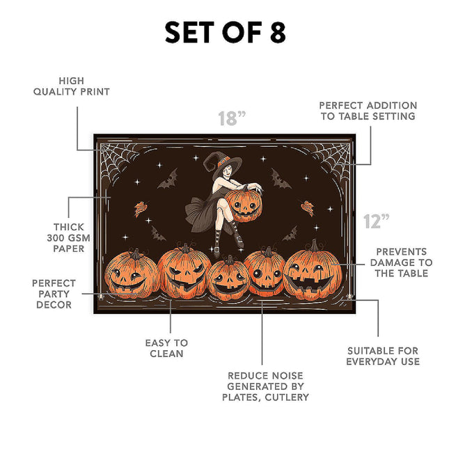 12"x18" Halloween Placemats Witch's Wicked Pumpkin Patch Disposable Cardstock Paper - 8 per pack
