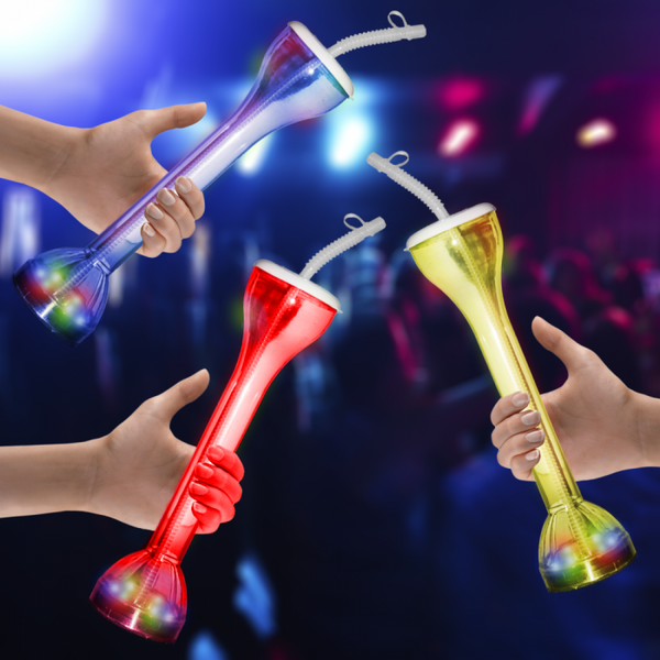 LED Light Up Flashing 17 Oz Yard Glasses With Straw - Assorted