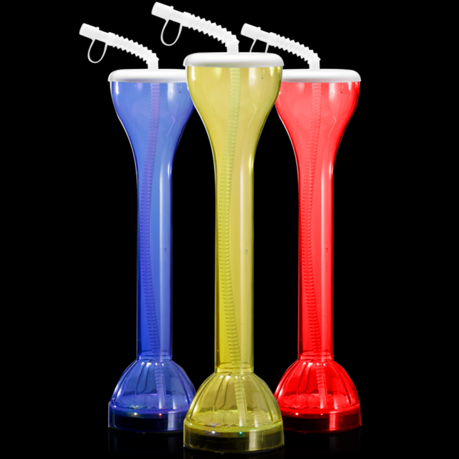 LED Light Up Flashing 17 Oz Yard Glasses With Straw - Assorted