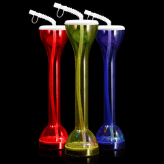 LED Light Up Flashing 17 Oz Yard Glasses With Straw - Assorted