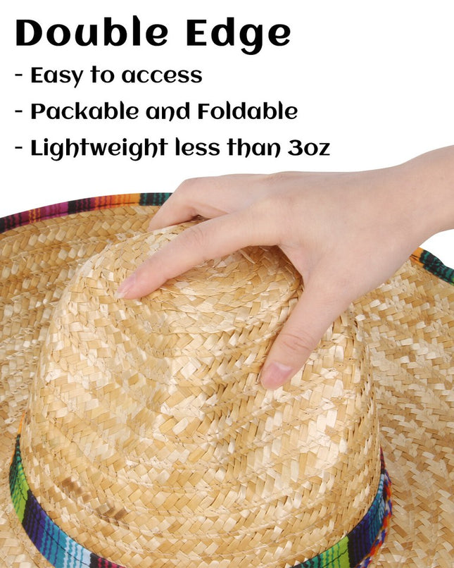 18" Mexican Sombrero Straw Hat With Serape Trim