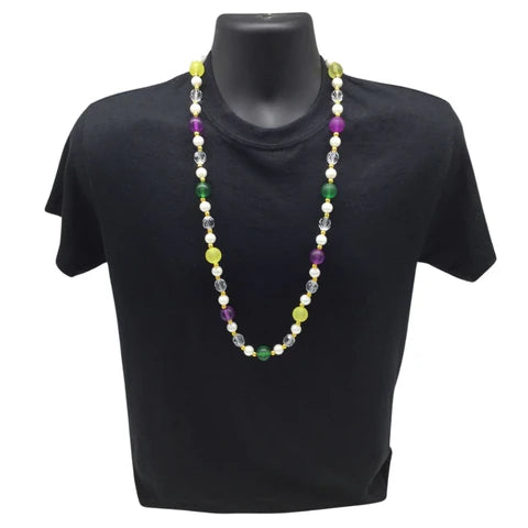 18mm Purple, Green And Gold & Pearl Bead 40 Inches Necklace
