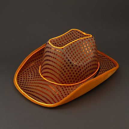 LED Flashing Orange EL Wire Sequin Cowboy Party Hat
