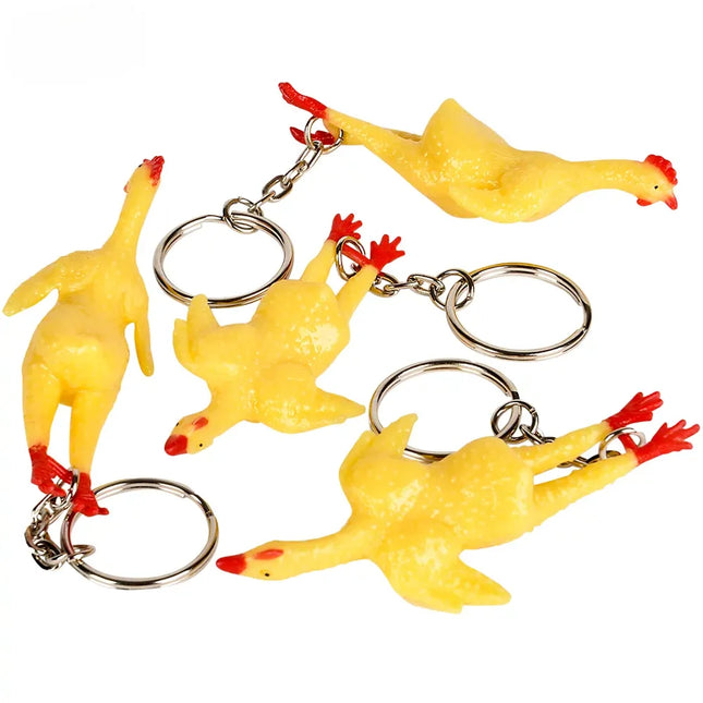 3" Stretch Rubber Chicken Keychain - Pack of 12