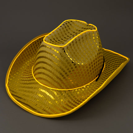 LED Flashing Gold EL Wire Sequin Cowboy Party Hat - Pack of 24 Hats