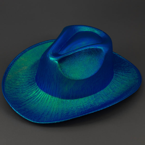 Sparkly Iridescent Glitter Space Blue Cowboy Hats - Pack of 4