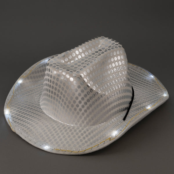 LED Light Up Flashing Sequin White Cowboy Hat - Pack of 3 Hats