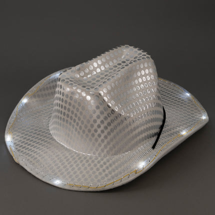 LED Light Up Flashing Sequin White Cowboy Hat - Pack of 72 Hats