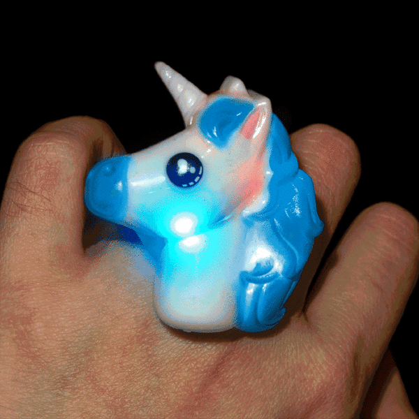 1 Light Up Blue Unicorn Rings