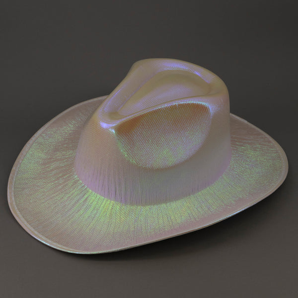 Neon Sparkly Iridescent Glitter Space White Cowboy Hat