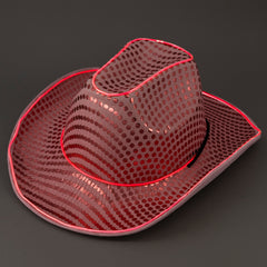 LED Flashing Neon Pink EL Wire Sequin Cowboy Party Hat