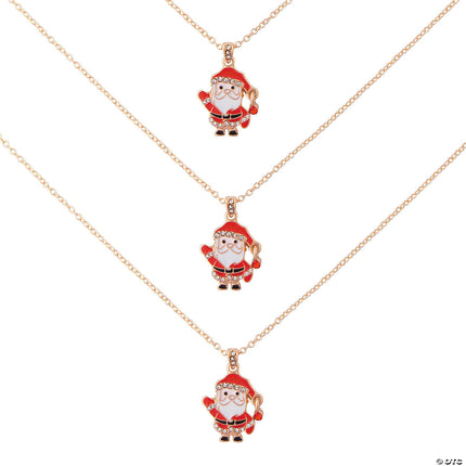20" circ. Waving Santa Claus Christmas Metal Necklaces - 3 Per Pack