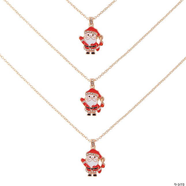20" circ. Waving Santa Claus Christmas Metal Necklaces - 3 Per Pack