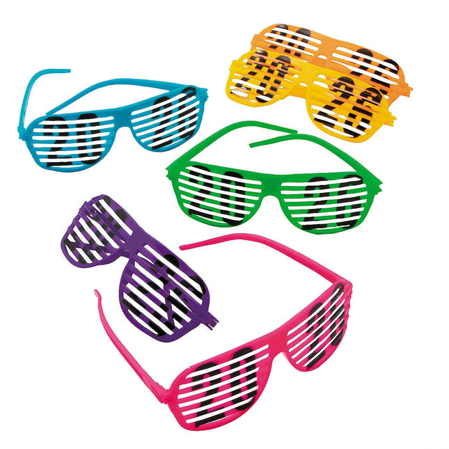 6" x 2" 2026 Bright Color Neon Plastic Shutter Glasses - 12 Per Pack