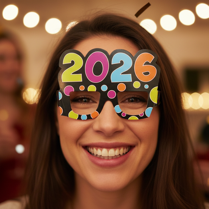 5 3/4" x 5 1/2" 2026 Bright Color Polka Dot Cardstock Novelty Glasses - 12 Per Pack