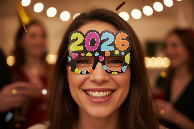 5 3/4" x 5 1/2" 2026 Bright Color Polka Dot Cardstock Novelty Glasses - 12 Per Pack