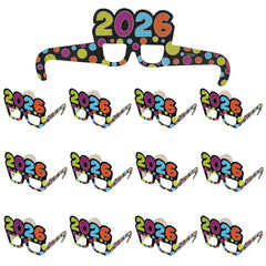 5 3/4" x 5 1/2" 2026 Bright Color Polka Dot Cardstock Novelty Glasses - 12 Per Pack