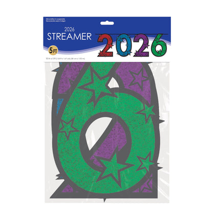 2026 Colorful Glitter Streamer - 60" Wide x 15" High