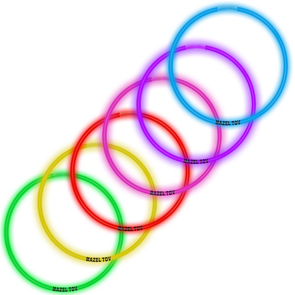 22 Inch Assorted Mazel Tov Glow Necklaces - Pack of 50