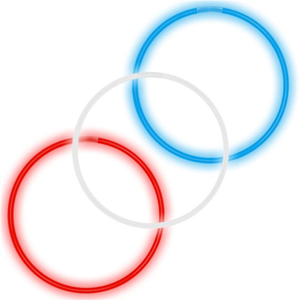 22 Inch Assorted Red, White & Blue Glow Stick Necklaces