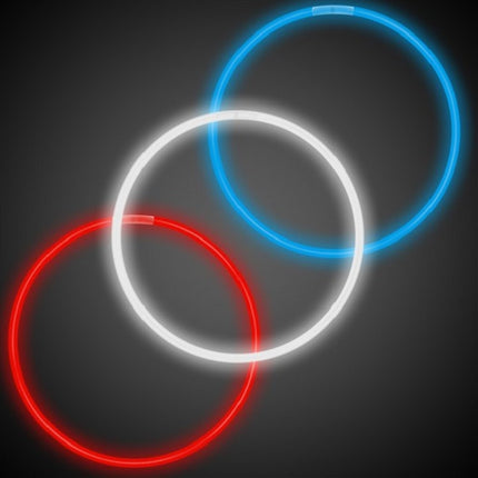 22 Inch Jumbo Patriotic Glow Stick Necklaces - Assorted Red, White & Blue