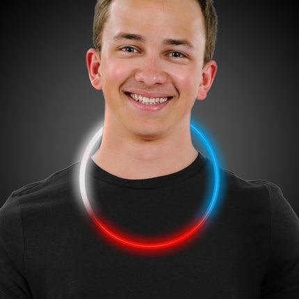 22 Inch Jumbo Patriotic Red White Blue Tri-Color Glow Necklaces - Pack of 50