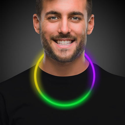 22 Inch Jumbo Purple Green Yellow Glow Necklaces - Pack of 50