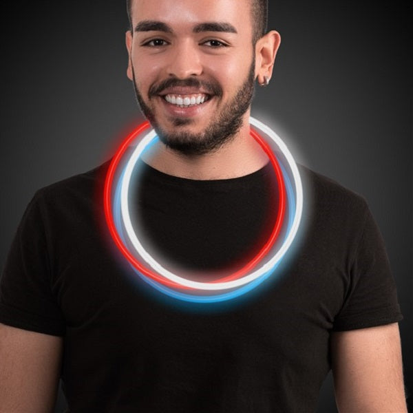 22 Inch Jumbo Patriotic Glow Stick Necklaces - Assorted Red, White & Blue