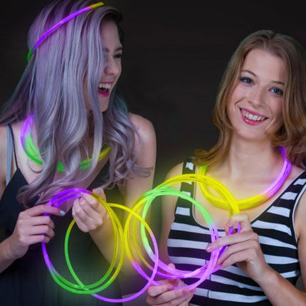 24 Inch Purple Green Yellow Tri-Color Mardi Gras Glow Necklaces