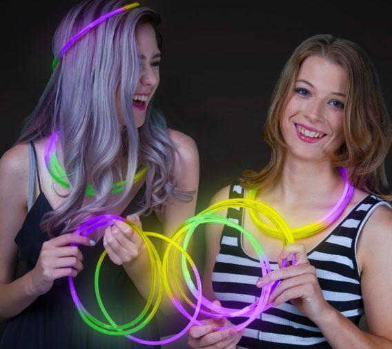 24 Inch Purple Green Yellow Tri-Color Mardi Gras Glow Necklaces