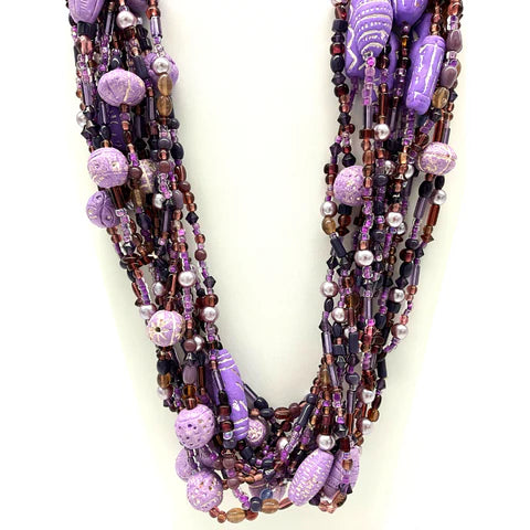 27  Inch Mixed Purple & Lavender Glass Beaded Necklaces