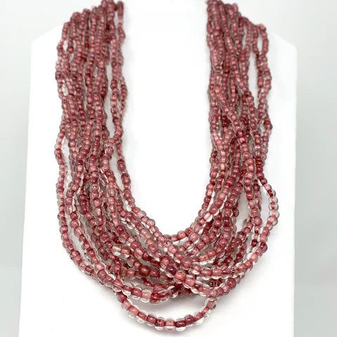 27 Inch Clear and Red Glass Beaded Necklaces
