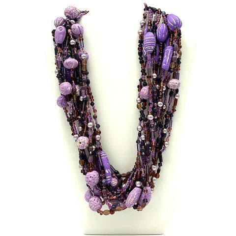 27  Inch Mixed Purple & Lavender Glass Bead Necklaces