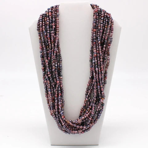 27 Inch Multi Pearl Silver and Pink Glass Bead Necklaces