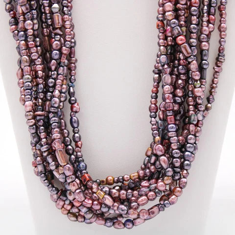 27 Inch Multi Pearl Silver and Pink Glass Beaded Necklaces