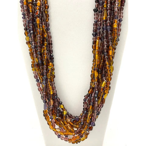 27 Inches Amber & Purple Glass Beaded Necklaces