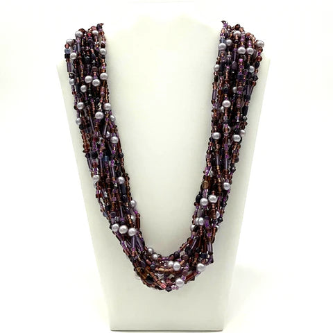 27 Assorted Purple Glass Bead Necklaces