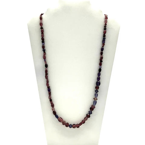 27 Inches Assorted Purple Glass Bead Necklaces - Pack of 12