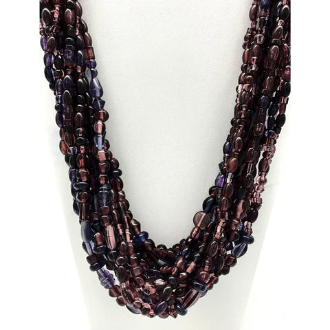 27 Inches Assorted Purple Glass Beaded Necklaces - Pack of 12