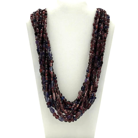27 Inches Assorted Purple Glass Beads Necklaces - Pack of 12