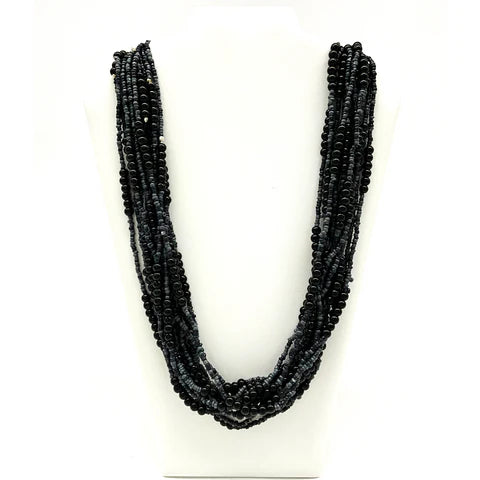 27 Inches Black & Grey Glass Bead Necklace