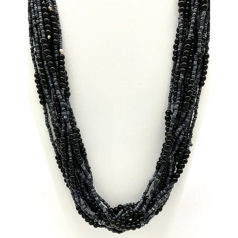 27 Inches Black & Grey Glass Bead Necklace