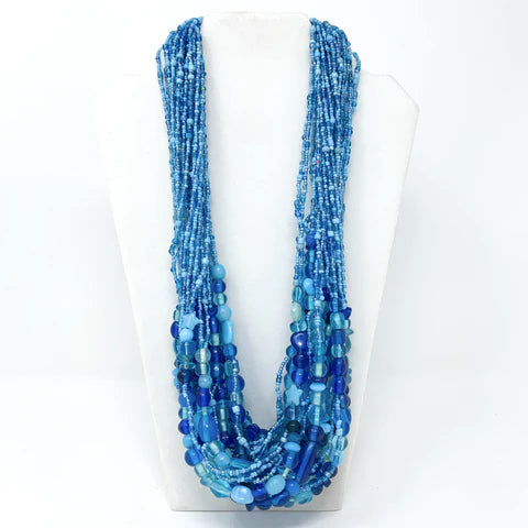 27 Blue Glass Bead Necklaces