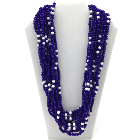 27 Inches Blue & White Pattern Glass Bead Necklaces - Pack of 12