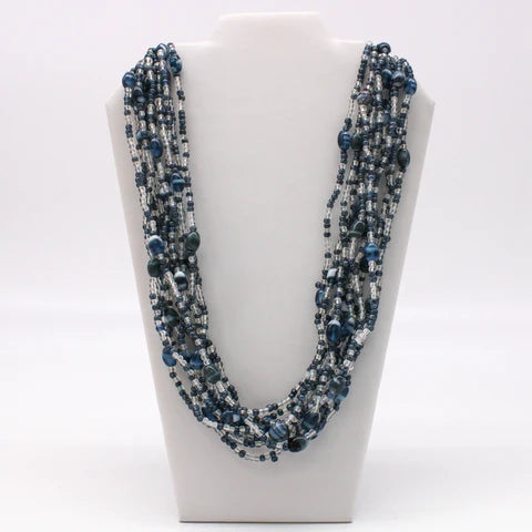 27 Inches Clear & Gray Glass Bead Necklaces - Pack of 12
