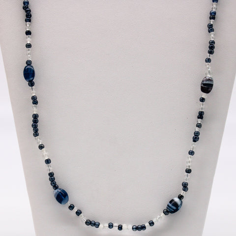 27 Inches Clear & Gray Glass Beads Necklaces - Pack of 12