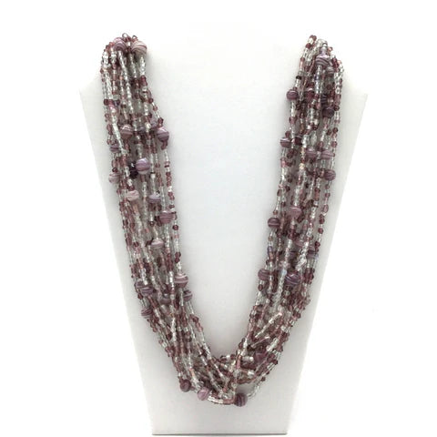 27 Inches Clear & Lilac Glass Bead Necklaces