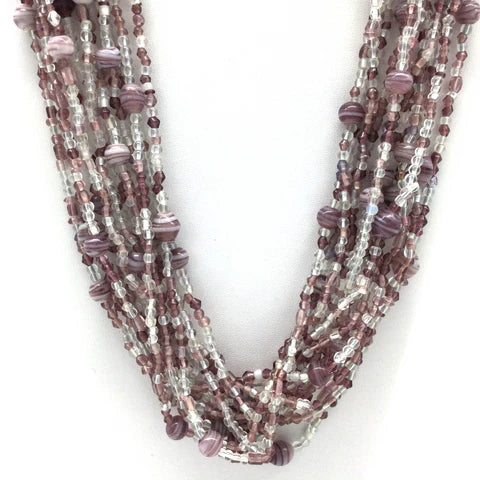 27 Inches Clear & Lilac Glass Beaded Necklaces