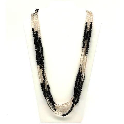 27 Inches Clear and Black Glass Bead Necklaces - Pack of 12